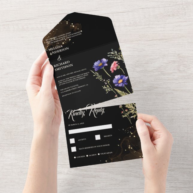 Invitación Todo En Uno Boda de flores silvestres  (desgarro)