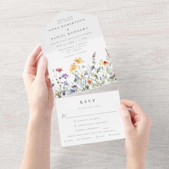 Invitación Todo En Uno Boda de flores silvestres (desgarro)