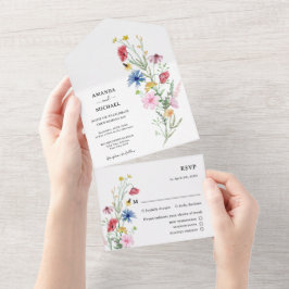 Invitación Todo En Uno Boda de flores silvestres