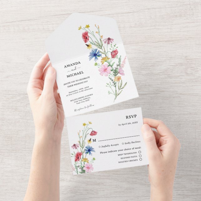 Invitación Todo En Uno Boda de flores silvestres (desgarro)