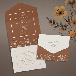 Invitación Todo En Uno Boda de Flores Silvestres