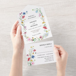 Invitación Todo En Uno Boda de flores silvestres