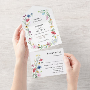 Invitación Todo En Uno Boda de flores silvestres