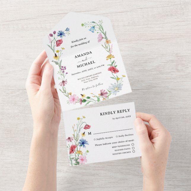 Invitación Todo En Uno Boda de flores silvestres (desgarro)