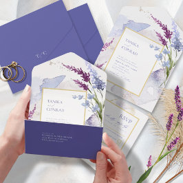 Invitación Todo En Uno Boda de flores silvestres acuarela Peri ID954