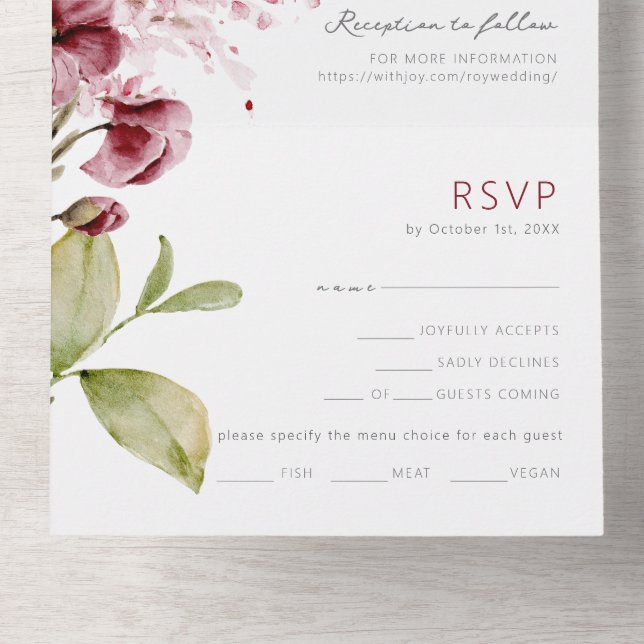Invitación Todo En Uno Boda de flores silvestres acuarelas (Fondo interior)
