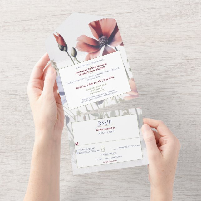 Invitación Todo En Uno Boda de flores silvestres acuarelas (desgarro)