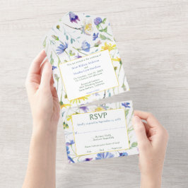 Invitación Todo En Uno Boda de flores silvestres acuarelas