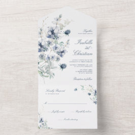 Invitación Todo En Uno Boda de flores silvestres azules polvorientas con 