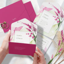 Boda de flores silvestres color de agua Fuchsia ID