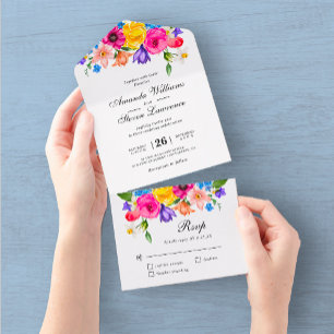 Invitación Todo En Uno boda de flores silvestres coloridas de moda
