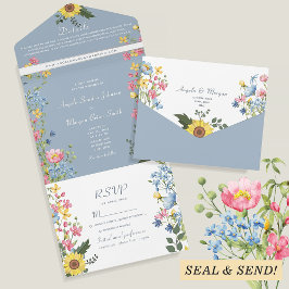 Invitación Todo En Uno Boda de flores silvestres coloridas del jardín