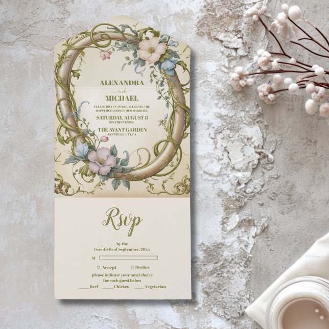 Invitación Todo En Uno Boda de flores silvestres de Art Nouveau (Subido por el creador)