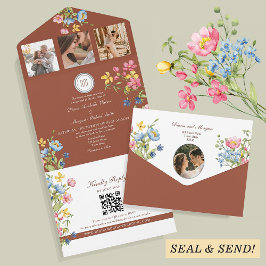 Invitación Todo En Uno Boda de flores silvestres de terracota Boho 