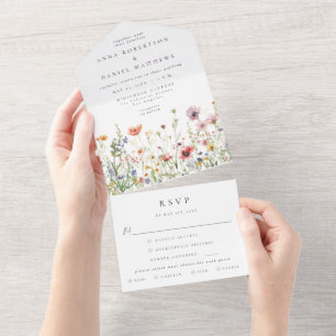 Invitación Todo En Uno Boda de flores silvestres de verano en acuarela