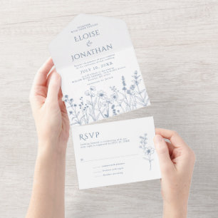 Invitación Todo En Uno Boda de flores silvestres Minimalistas simples