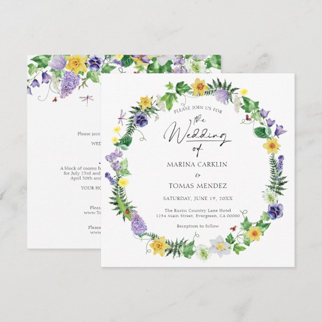 Invitación Todo en uno | Boda de flores silvestres rusas acuá (Anverso / Reverso)