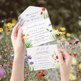 Invitación Todo En Uno Boda de flores silvestres Rustic Country Flores si
