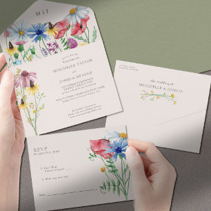 Invitación Todo En Uno Boda de flores silvestres rústicas flores silvestr