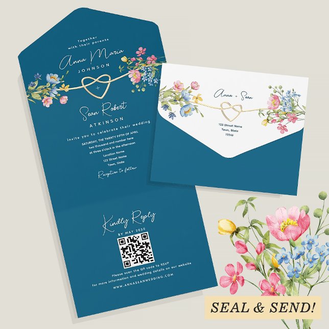 Invitación Todo En Uno Boda de flores silvestres turquesa (Subido por el creador)
