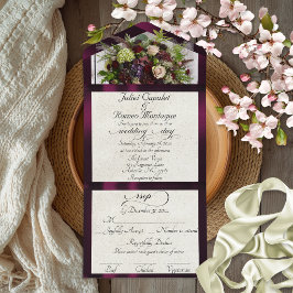 Invitación Todo En Uno Boda de flores silvestres y cinta de ciruela