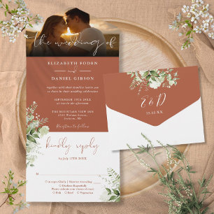 Invitación Todo En Uno Boda de Floristería de Terracota Foto