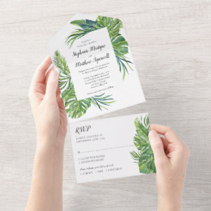 Invitación Todo En Uno Boda de follaje de hojas tropicales