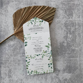 Invitación Todo En Uno Boda de follaje verde con guión de caligrafía
