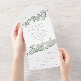 Invitación Todo En Uno Boda de follaje verde elegante