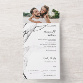Invitación Todo En Uno Boda de folletos gráficos modernos en blanco y neg