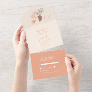 Invitación Todo En Uno Boda de Formas Abstractas Botánicas Florales