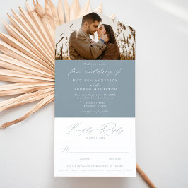 Invitación Todo En Uno Boda de Foto Azul Polvoriento Moderno Elegante