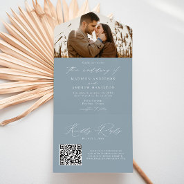 Invitación Todo En Uno Boda de Foto Azul Polvoriento Moderno Elegante
