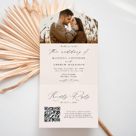 Invitación Todo En Uno Boda de Foto de Crema de Escritura Elegante Modern