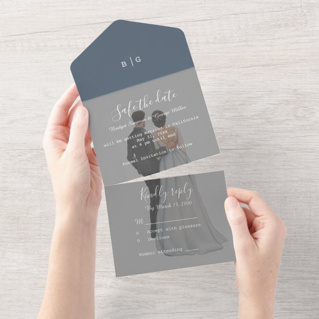 Invitación Todo En Uno boda de foto de pareja lilac romántica a salvo la  (desgarro)