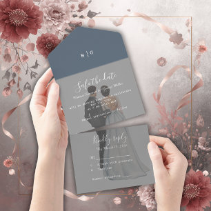Invitación Todo En Uno boda de foto de pareja lilac romántica a salvo la 