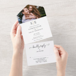 Invitación Todo En Uno Boda de foto dorada y negra