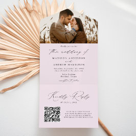 Invitación Todo En Uno Boda de Foto Lavanda Escritura Elegante Moderna