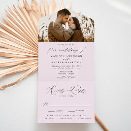Invitación Todo En Uno Boda de Foto Lavanda Moderna y Elegante