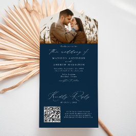 Invitación Todo En Uno Boda de Foto Marina de Escritura Elegante Moderna