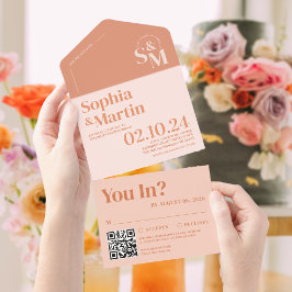 Invitación Todo En Uno Boda de Foto Moderna Retro de Melocotón y Crema