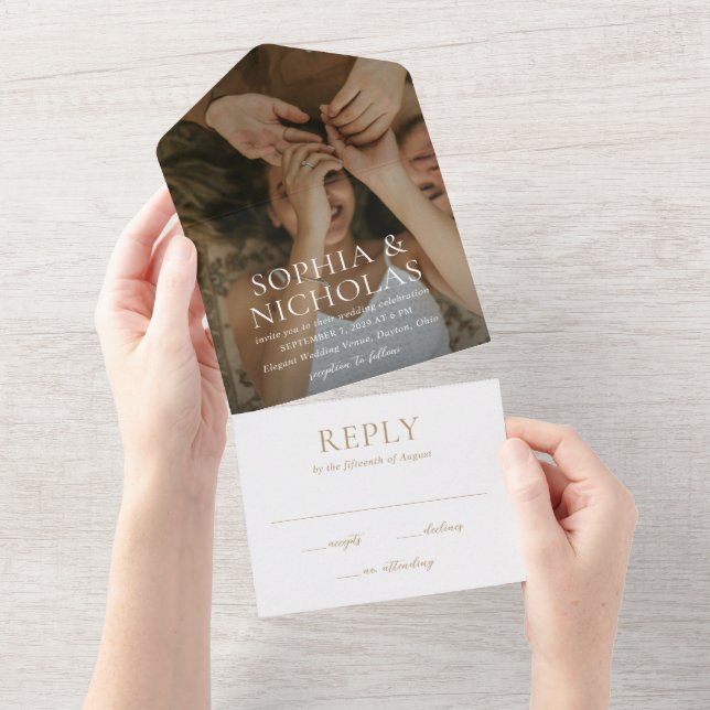 Invitación Todo En Uno Boda de Foto Moderna Simple de Oro (desgarro)