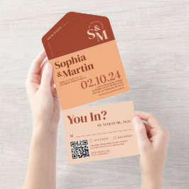 Invitación Todo En Uno Boda de Foto Retro Boho Terracota