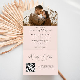 Invitación Todo En Uno Boda de Foto Rosa Elegante Escritura Moderna