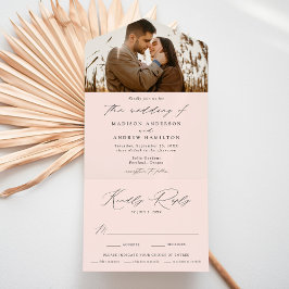 Invitación Todo En Uno Boda de Foto Rosa Elegante Moderna