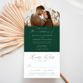 Invitación Todo En Uno Boda de Foto Verde Moderno Elegante