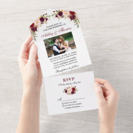 Invitación Todo En Uno Boda de fotografía acuarela borgoñona