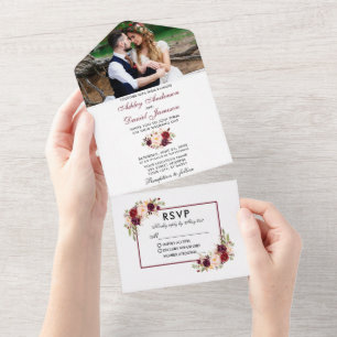 Invitación Todo En Uno Boda de fotografía acuarela borgoñona