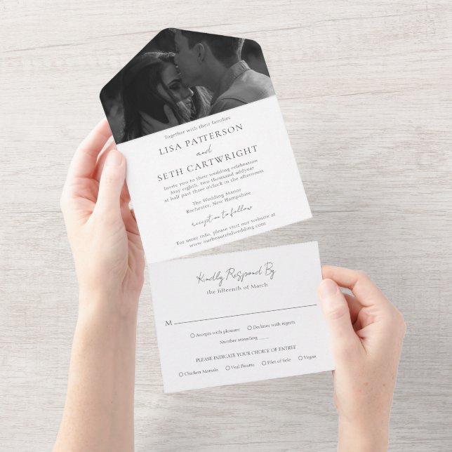 Invitación Todo En Uno Boda de fotografía clásico Minimalista y elegante (desgarro)