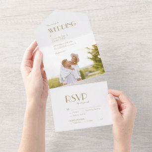 Invitación Todo En Uno Boda de fotografía de arte moderno de oro minimali